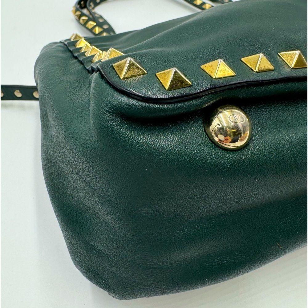 Auth Valentino Garavani Forest Green Leather Rockstud 2way Trapeze Shopper Tote - Picture 8 of 16